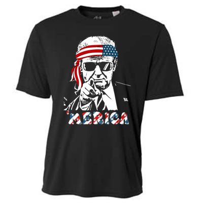 Merica Trump Happy 4th Of July Trump American Flag Cooling Performance Crew T-Shirt