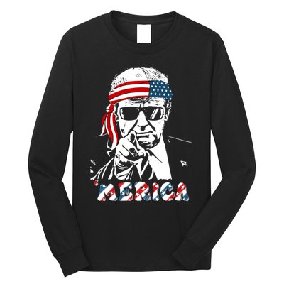 Merica Trump Happy 4th Of July Trump American Flag Long Sleeve Shirt