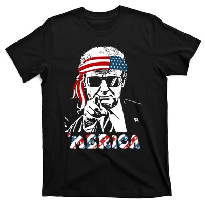 Merica Trump Happy 4th Of July Trump American Flag T-Shirt