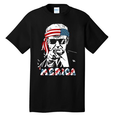 Merica Trump Happy 4th Of July Trump American Flag Tall T-Shirt