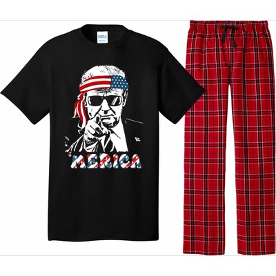 Merica Trump Happy 4th Of July Trump American Flag Pajama Set