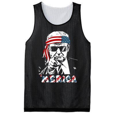 Merica Trump Happy 4th Of July Trump American Flag Mesh Reversible Basketball Jersey Tank