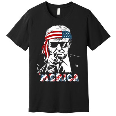 Merica Trump Happy 4th Of July Trump American Flag Premium T-Shirt