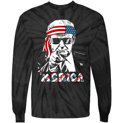 Merica Trump Happy 4th Of July Trump American Flag Tie-Dye Long Sleeve Shirt