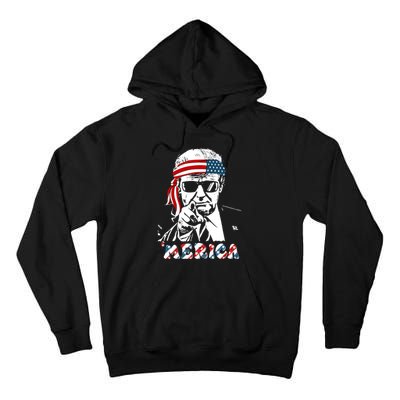 Merica Trump Happy 4th Of July Trump American Flag Tall Hoodie