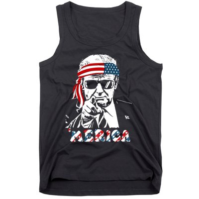 Merica Trump Happy 4th Of July Trump American Flag Tank Top