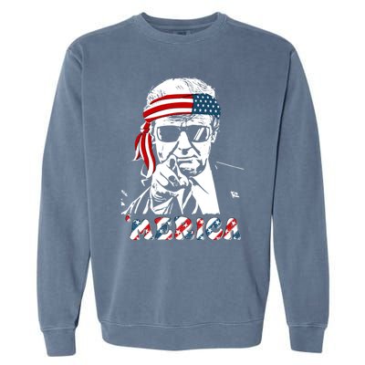 Merica Trump Happy 4th Of July Trump American Flag Garment-Dyed Sweatshirt