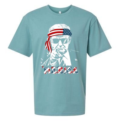 Merica Trump Happy 4th Of July Trump American Flag Sueded Cloud Jersey T-Shirt