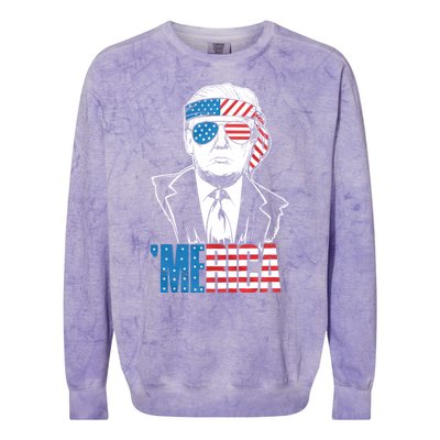 Merica Trump Happy 4th Of July Trump American Flag Colorblast Crewneck Sweatshirt