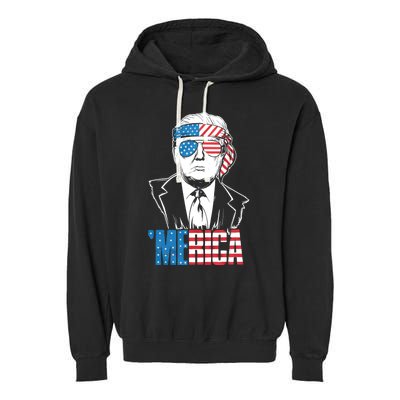 Merica Trump Happy 4th Of July Trump American Flag Garment-Dyed Fleece Hoodie