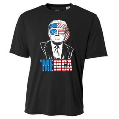 Merica Trump Happy 4th Of July Trump American Flag Cooling Performance Crew T-Shirt