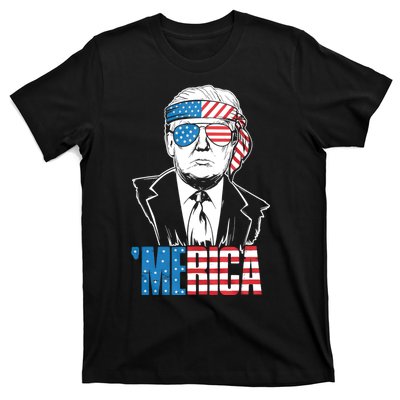 Merica Trump Happy 4th Of July Trump American Flag T-Shirt