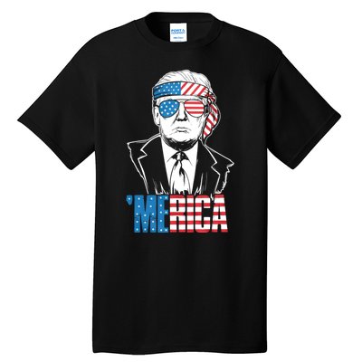 Merica Trump Happy 4th Of July Trump American Flag Tall T-Shirt