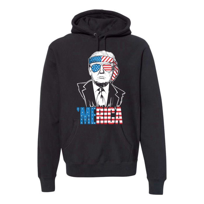 Merica Trump Happy 4th Of July Trump American Flag Premium Hoodie