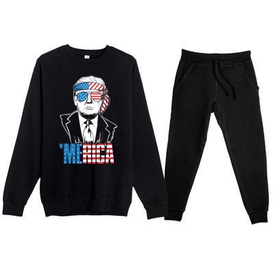 Merica Trump Happy 4th Of July Trump American Flag Premium Crewneck Sweatsuit Set