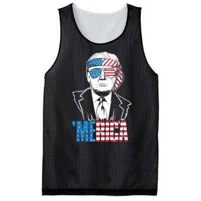 Merica Trump Happy 4th Of July Trump American Flag Mesh Reversible Basketball Jersey Tank