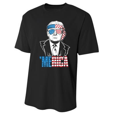 Merica Trump Happy 4th Of July Trump American Flag Performance Sprint T-Shirt