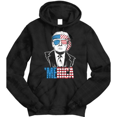 Merica Trump Happy 4th Of July Trump American Flag Tie Dye Hoodie