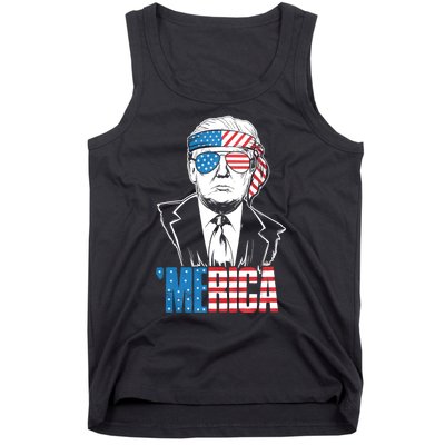 Merica Trump Happy 4th Of July Trump American Flag Tank Top