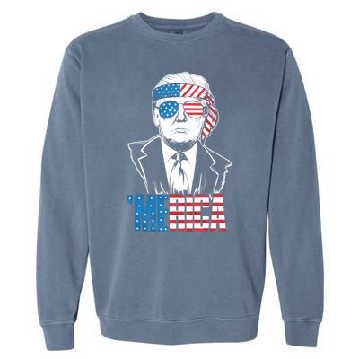 Merica Trump Happy 4th Of July Trump American Flag Garment-Dyed Sweatshirt