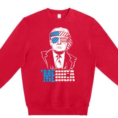 Merica Trump Happy 4th Of July Trump American Flag Premium Crewneck Sweatshirt