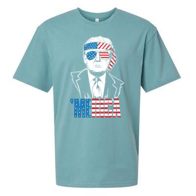 Merica Trump Happy 4th Of July Trump American Flag Sueded Cloud Jersey T-Shirt