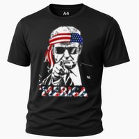 Merica Trump Happy American Flag Cooling Performance Crew T-Shirt