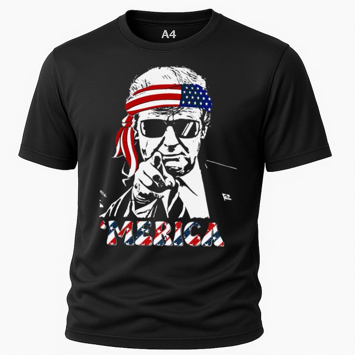Merica Trump Happy American Flag Cooling Performance Crew T-Shirt