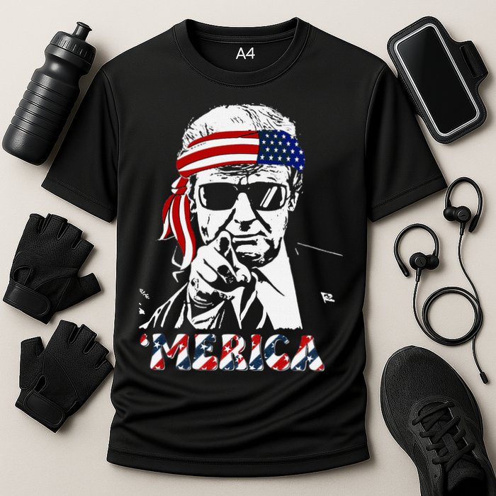 Merica Trump Happy American Flag Cooling Performance Crew T-Shirt