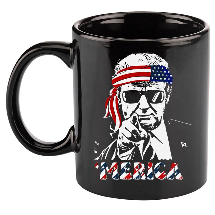 Merica Trump Happy American Flag 11oz C Handle Ceramic Mug