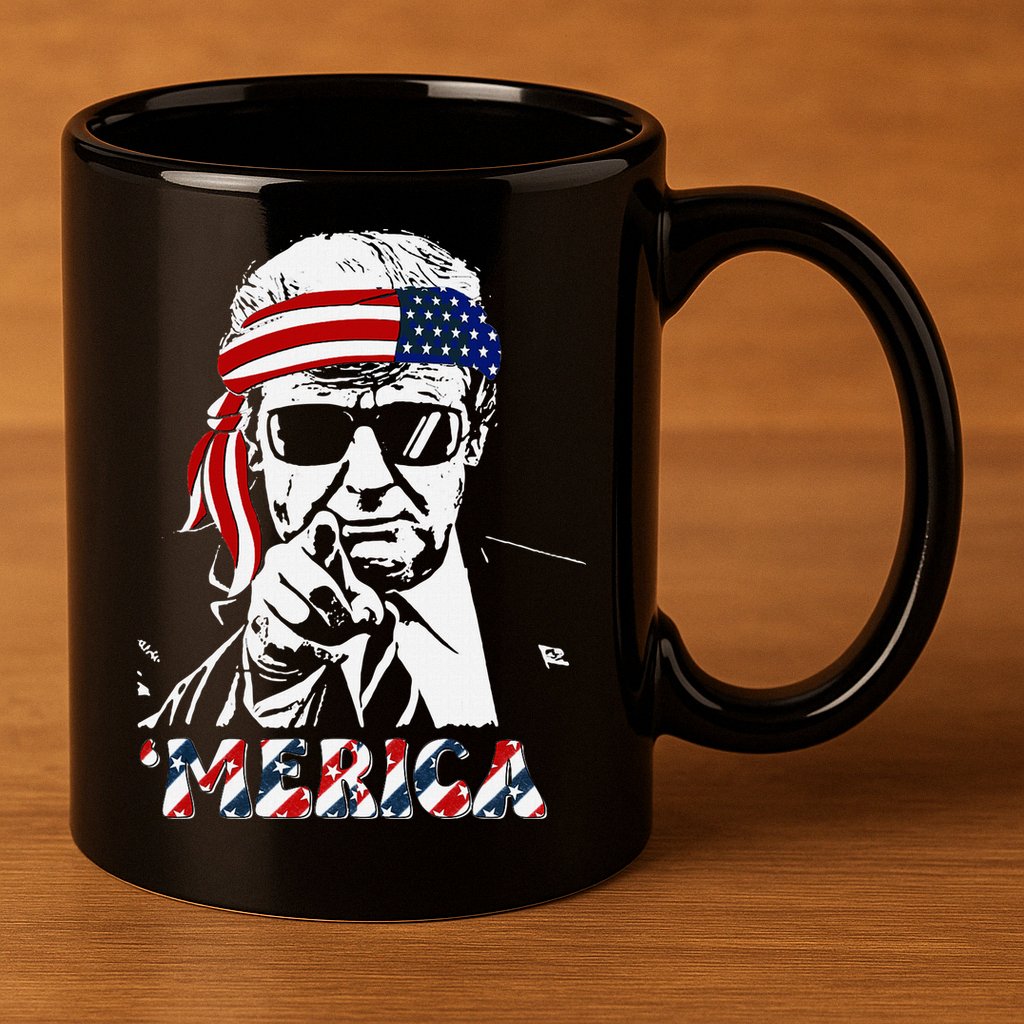 Merica Trump Happy American Flag 11oz C Handle Ceramic Mug