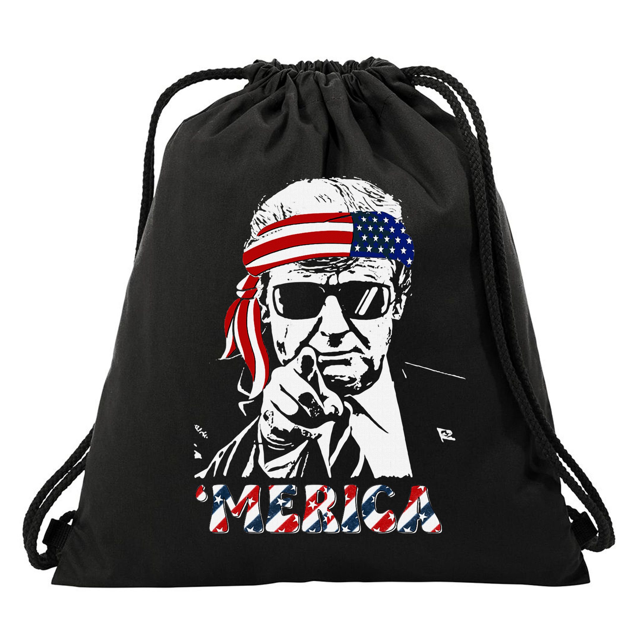 Merica Trump Happy American Flag Drawstring Bag