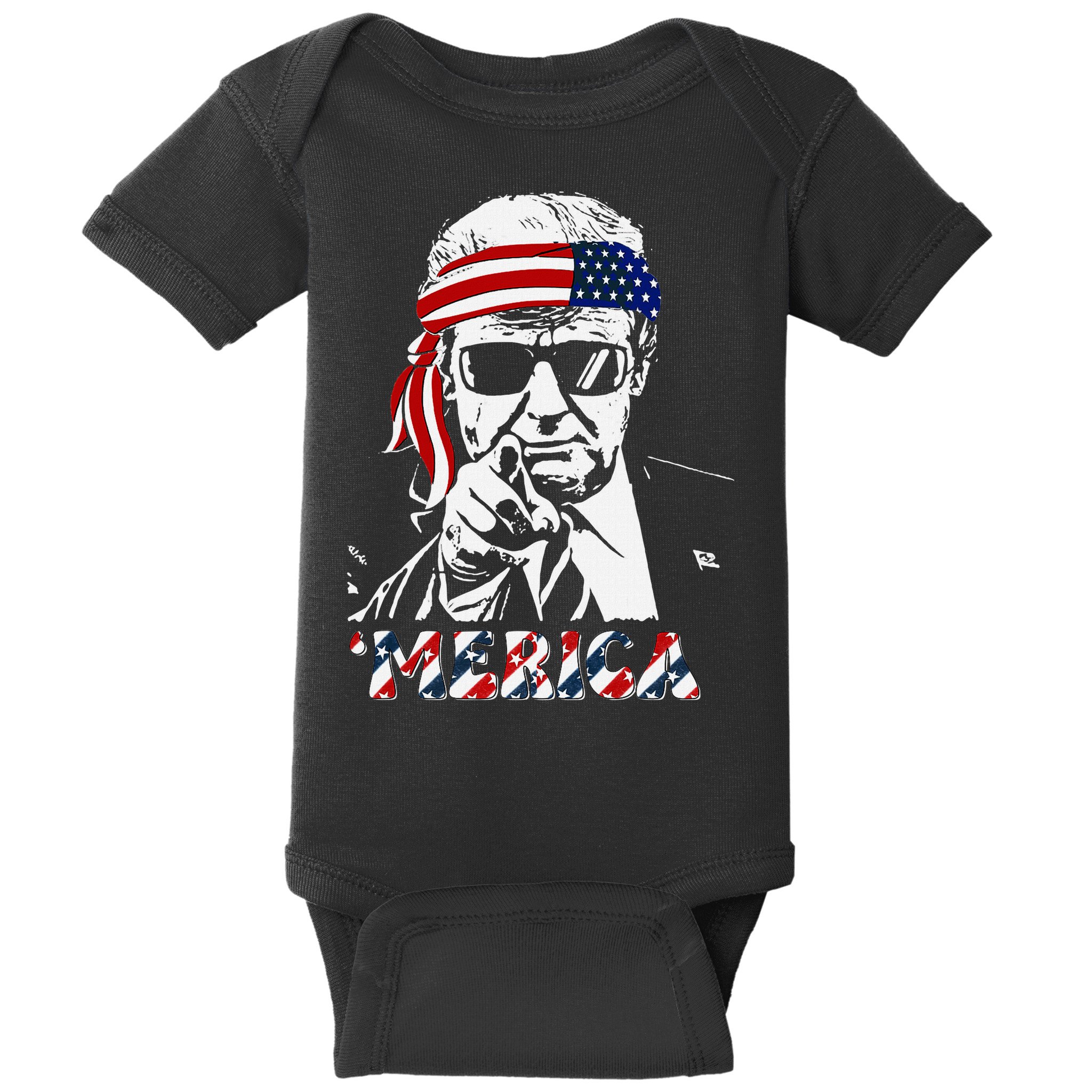 Merica Trump Happy American Flag Baby Bodysuit