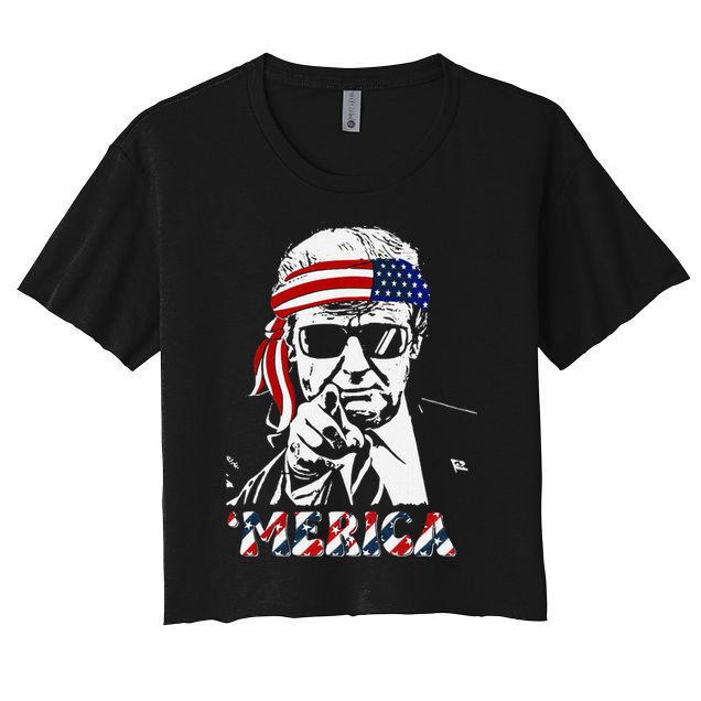 Merica Trump Happy American Flag Crop Top