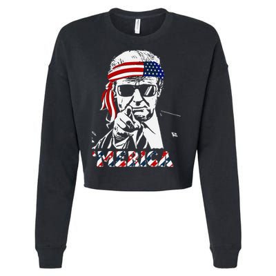 Merica Trump Happy American Flag Cropped Pullover Crew