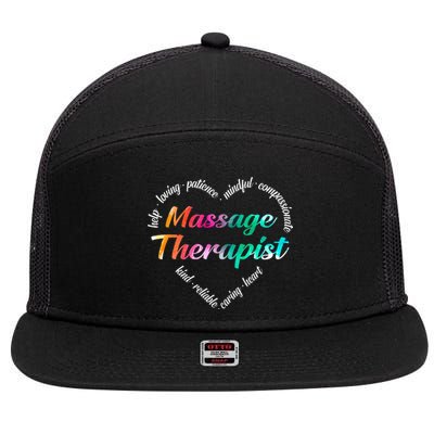 Massage Therapist Heart Word Cloud Watercolor Rainbow 7 Panel Mesh Trucker Snapback Hat