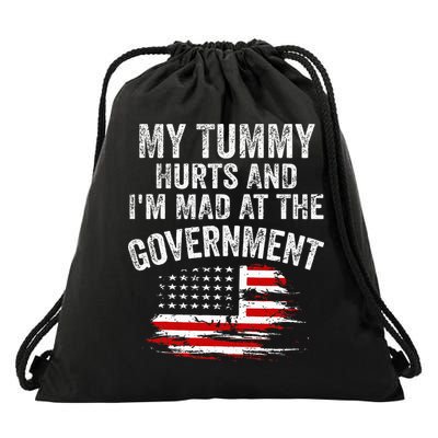 My Tummy Hurts And I'm MAD At The Government Meme Drawstring Bag