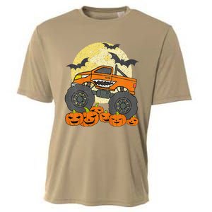 Monster Truck Halloween Jack O Lantern Moon Pumpkin Gift Cooling Performance Crew T-Shirt