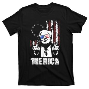 Merica Trump Happy 4th Of July Trump American Flag T-Shirt