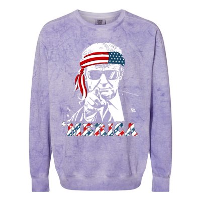 Merica Trump Happy 4th Of July Trump American Flag Colorblast Crewneck Sweatshirt