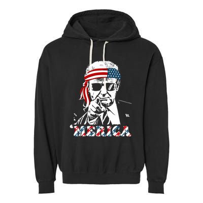 Merica Trump Happy 4th Of July Trump American Flag Garment-Dyed Fleece Hoodie