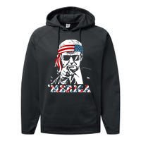 Merica Trump Happy 4th Of July Trump American Flag Performance Fleece Hoodie