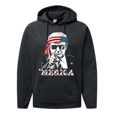 Merica Trump Happy 4th Of July Trump American Flag Performance Fleece Hoodie