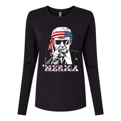 Merica Trump Happy 4th Of July Trump American Flag Womens Cotton Relaxed Long Sleeve T-Shirt