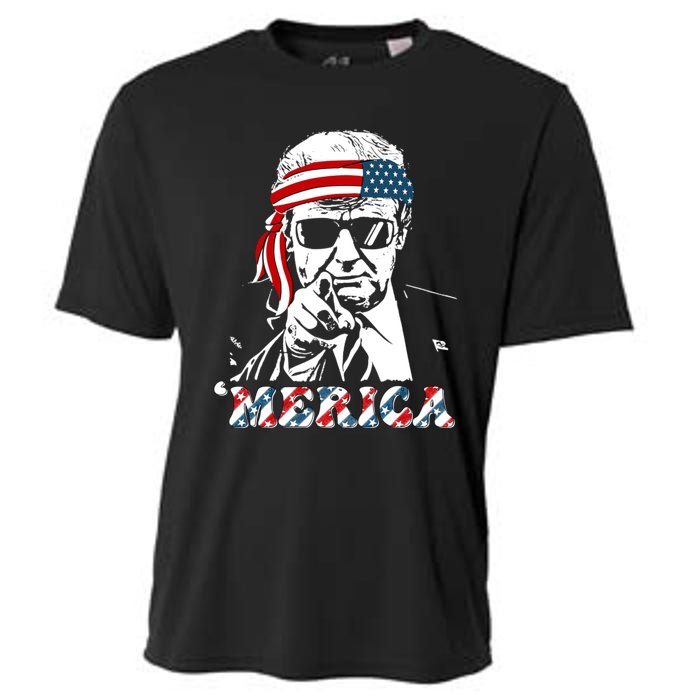 Merica Trump Happy 4th Of July Trump American Flag Cooling Performance Crew T-Shirt