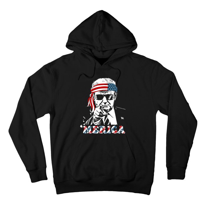 Merica Trump Happy 4th Of July Trump American Flag Hoodie