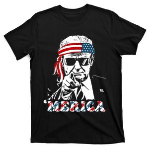 Merica Trump Happy 4th Of July Trump American Flag T-Shirt