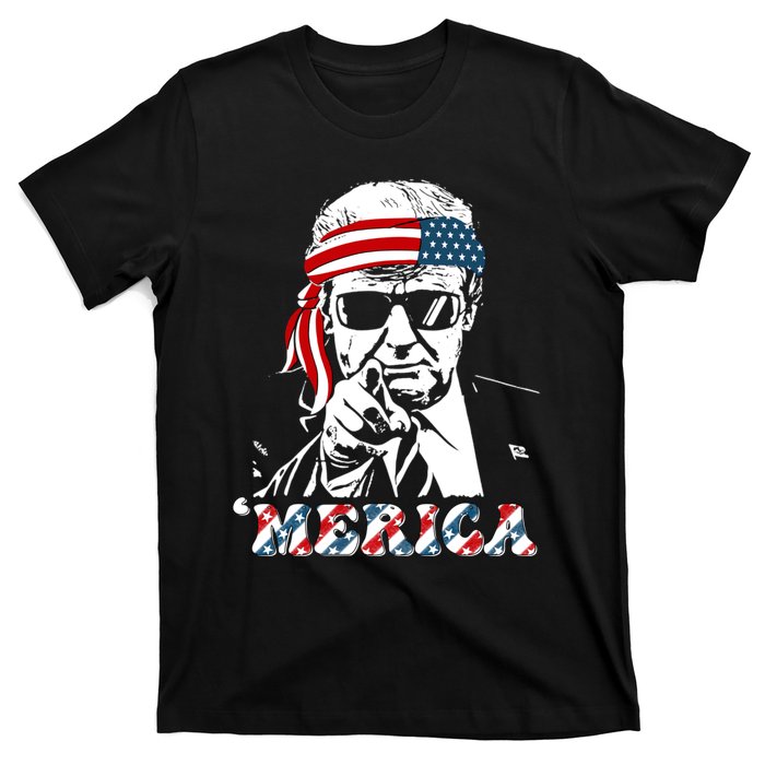 Merica Trump Happy 4th Of July Trump American Flag T-Shirt