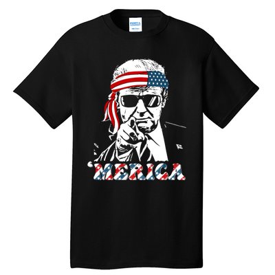 Merica Trump Happy 4th Of July Trump American Flag Tall T-Shirt