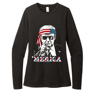 Merica Trump Happy 4th Of July Trump American Flag Womens CVC Long Sleeve Shirt